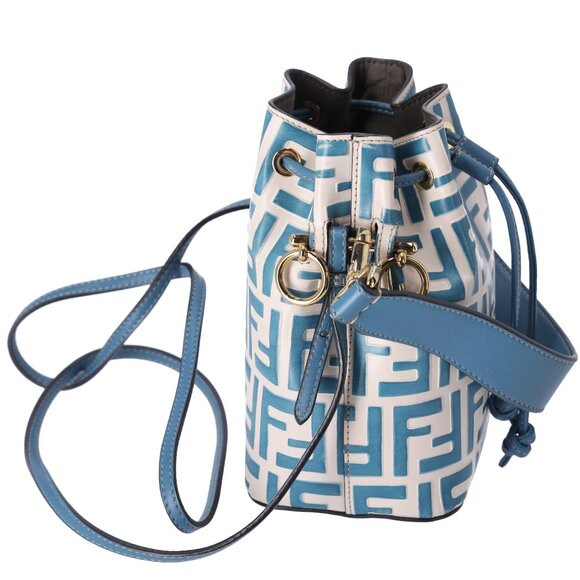 FENDI Mini Mon Tresor Zucca FF Shoulder Bag 8BS010 Cream Blue Leather - Picture 5 of 10